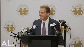 Nick Saban speaks with the media ahead of the Nick Saban Legacy Award presentation