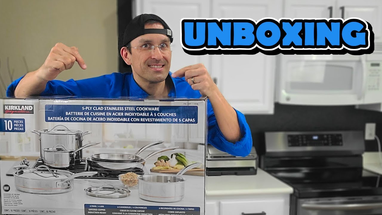 UNBOXING Kirkland Signature 10-piece 5-ply Clad Stainless Steel