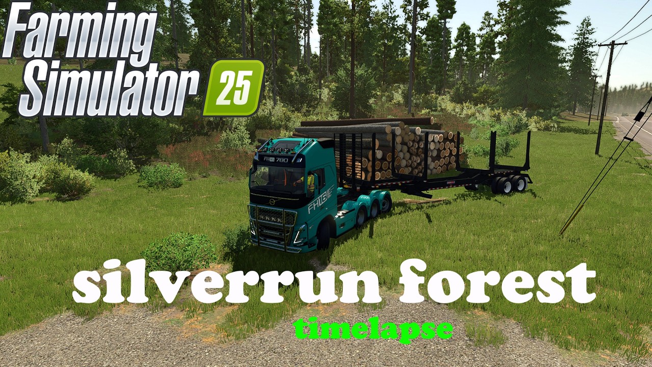 Timelapse of wood transport and logging in Farming Simulator 25