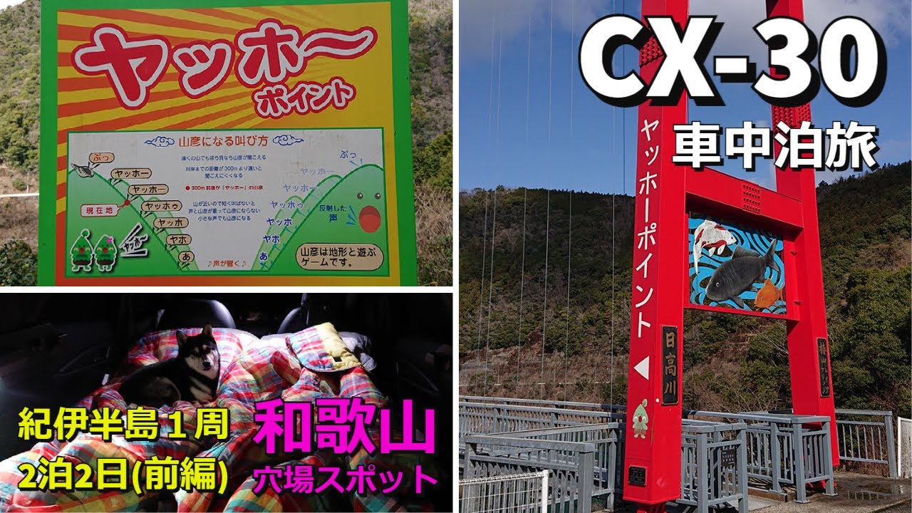 【MAZDA CX30｜和歌山ドライブ】紀伊半島1周車中泊旅2泊2日(前編)/和歌山穴場スポット/ヤッホーポイント/秋津野ガルテン/かげろうカフェ/白浜/千畳敷/道の駅たいじ/JAPAN Travel