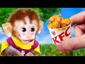 Baby Monkey Bi Bon goes to the supermarket to cook KFC fried chicken | KUDO ANIMAL KIKI