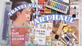 spring trip 2024 Travel vlog + Huge Art Haul unboxing ✈ books, paints, palettes & oil pastels