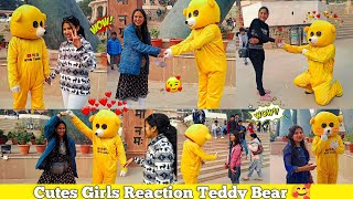 Teddy Bear Pranks In Cute Cute Girls 🥰 Reaction In Public 😻