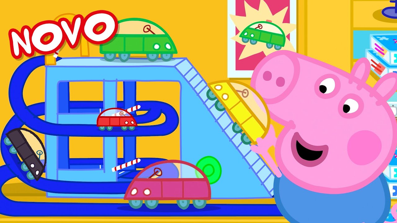 Peppa Pig e o George brincam com blocos de brinquedo coloridos! História  infantil com papai Pig 