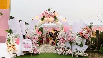 Cổng và background tông hồng phấn | Rạp Cưới Ba Hào | Cưới hỏi Gò Công