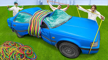 CAR VS GIANT RUBBER BANDS