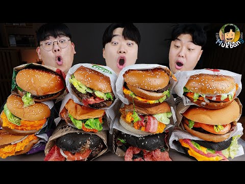 ASMR MUKBANG | Hamburger, peynir çubuğu, kızarmış tavuk Tarif ! yemek yiyor