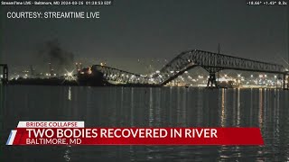 Crews recover bodies of 2 construction workers after Baltimore bridge collapse; 4 still missing