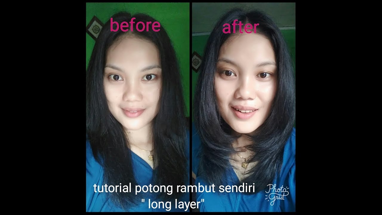 Tutorial potong  rambut  sendiri  long layer  gunting rambut  