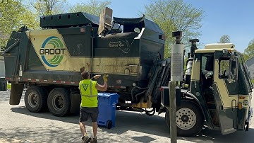 Ex Republic Services Groot Mack LEU Heil DuraPack Python Automated Side Loader Garbage Truck