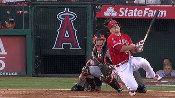 BAL@LAA: Trout fouls ball off foot, reaches on error