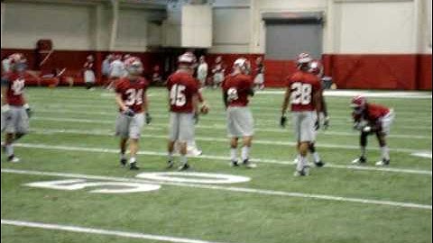 Nick Saban works with Alabama DBs in spring practice