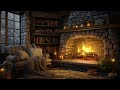 Cozy reading ambience with smooth jazz  snowfall fireplace sounds for sleeping 