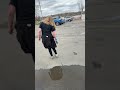 Picking up trash in the campground