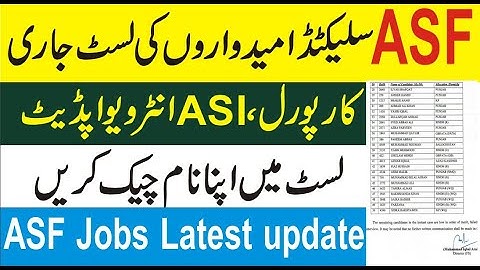 ASF Selected Candidates List 2022 Announced |  ASF Interview Date for Corporal and ASI
