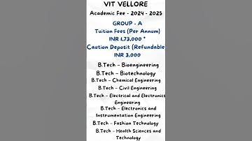 VIT Vellore Academic Fee 2024 -25 for BTech Programme Group A #viteee2025 #vitvellore #vituniversity