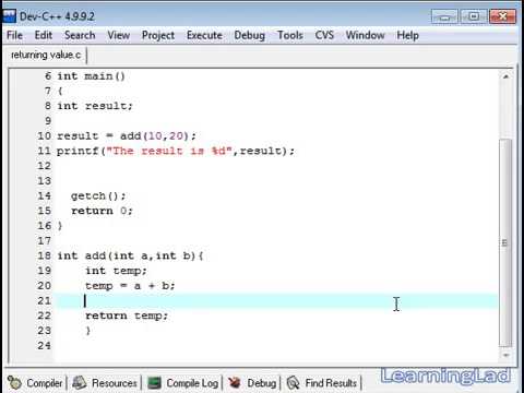 26   Functions Returning Values  RETURN STATEMENT  in C Programming Video Tutorials