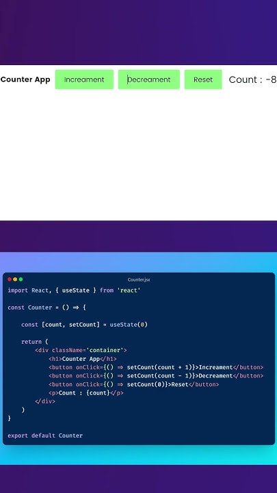 Counter in react JS (NEW) 2024 #coding #programming #reactjs #js #reels ...