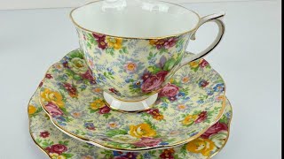 Vintage ROYAL ALBERT Floral Chintz Pink & Yellow Rose  Tea Cup Saucer Trio Set