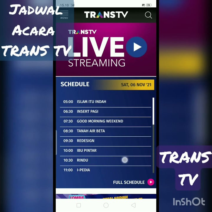 #shorts TRANSTV • JADWAL ACARA