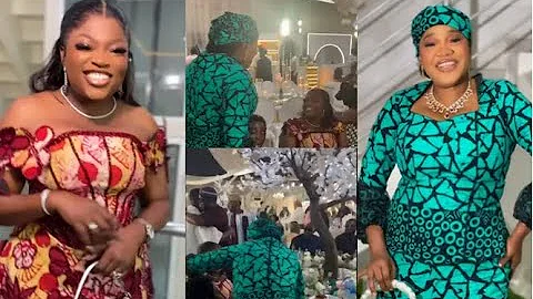 Toyin Abraham kneeling to greet Funke Akindele at Toke Makinwa’s baby dedication
