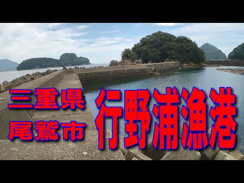 #25三重県行野浦漁港イカ墨跡多数家族サビキ釣りに良し良い磯があります色々釣れますイカに良さそうです海が青い素晴らしい景色です行野浦宮島公園辨財天様です遠くに尾鷲港が見えます釣りポイント釣りスポット