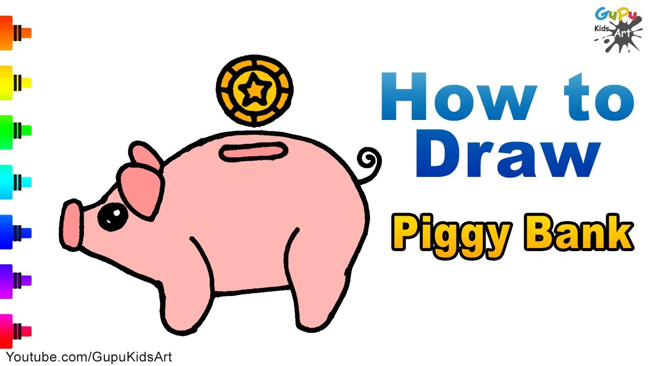 How to Draw a Piggy Bank for kids step by step YouTube