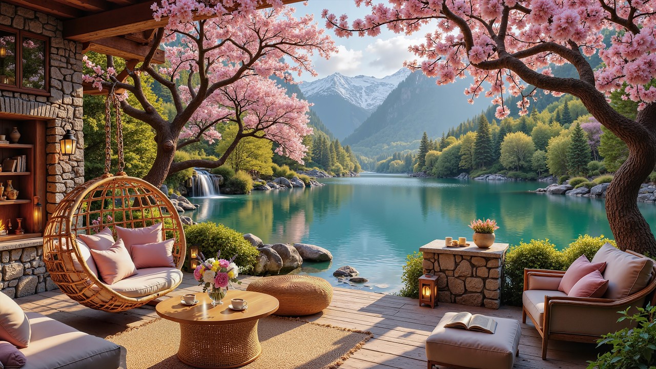 Peaceful Jazz on the Spring Lakeside Porch | Soothing Jazz and Nature Ambience for Work