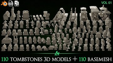 110 Tombstones 3D Model + 110 Base Mesh