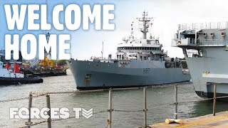 Royal Navy Vessel HMS Echo Returns To Devonport | Forces TV