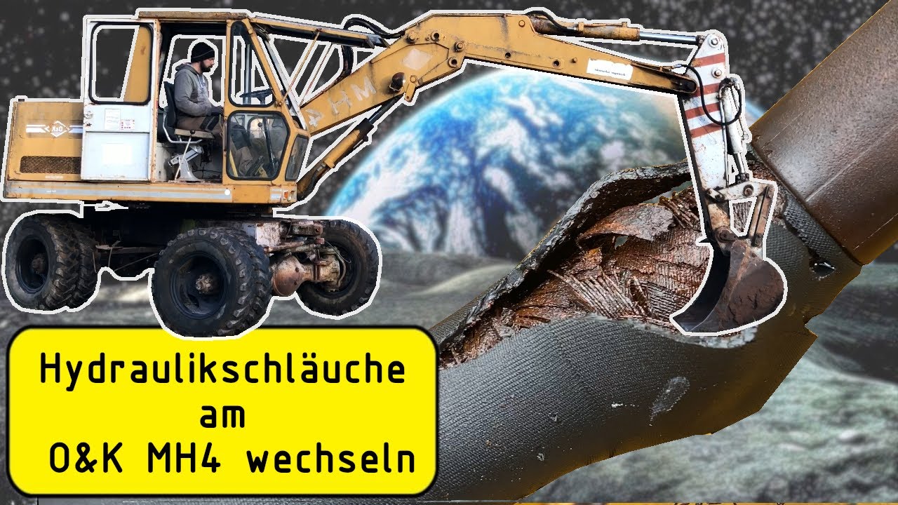 Hydraulikschlauch geplatzt! Schläuche am O&K MH4 Bagger wechseln.