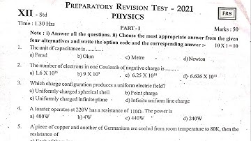 12th Physics Preparatory Revision Test Question Paper 2021 Salem District EM | 12th Question Paper