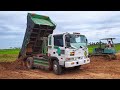 New Project wonderful bulldozer pushing filling the soil &amp; dump truck 5ton stuck in deep mud #Ep2307