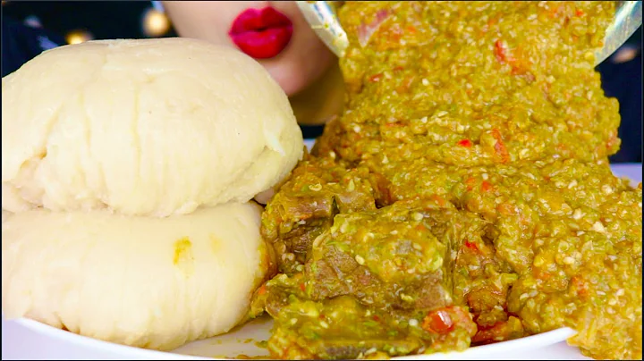 ASMR COOKING AND EATING CASSAVA FUFU WITH OKRA SOUP, FIRST TIME TRYING NIGERIAN FOOD, MUKBANG 咀嚼音 먹방