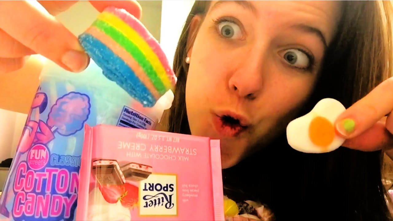 CANDY MUKBANG !! Bag of Penny Candy, Cotton Candy, Ritter Sport Strawberry Cream Bar (5000 Subs!!)