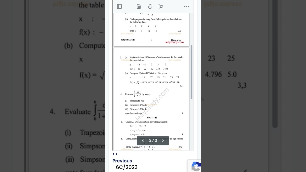 pu ba/bsc 2024 numerical analysis exam 6th sem 