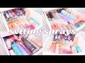 GOING THROUGH ALL OF MY SETTING SPRAYS! declutter, organization & more!