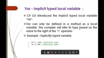 C# Beginner to advanced - Lesson 61 - var – Implicit typed local variable
