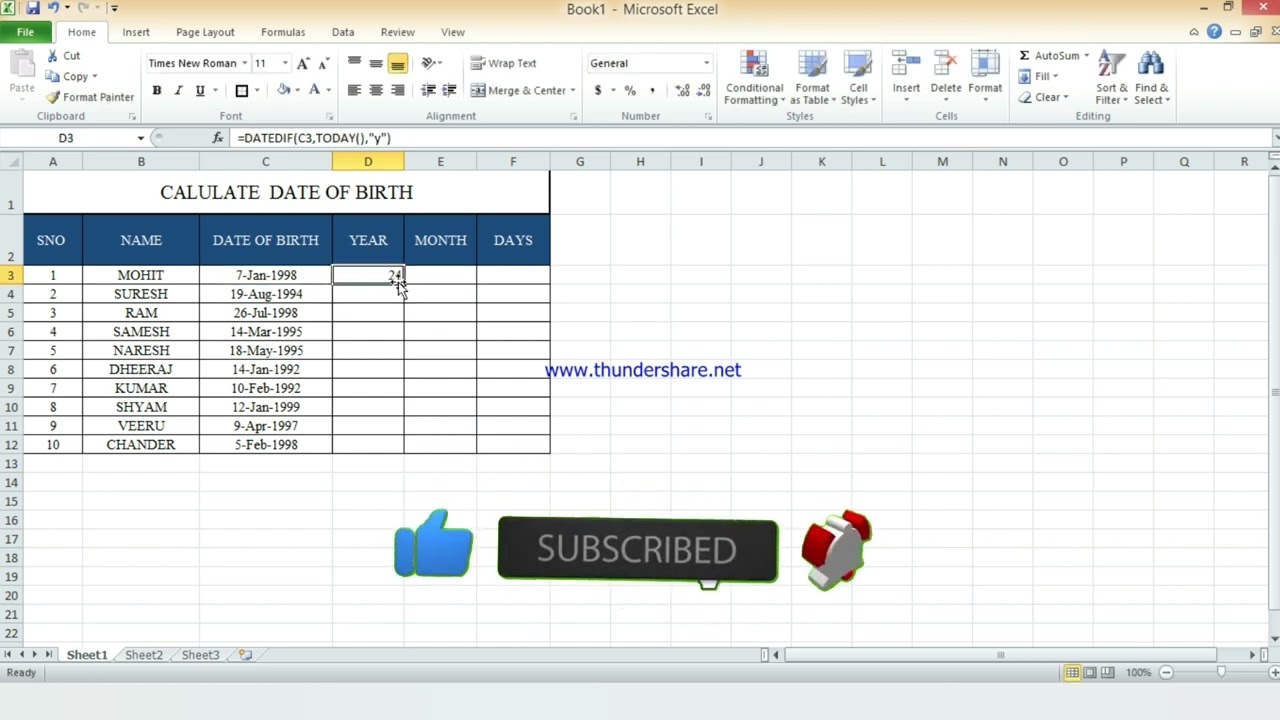 How To Calculate Age From Date Of Birth In Ms Excel In year month days How To Calculate Age From Date Of Birth In Ms Excel In year month days