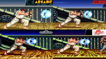 Street fighter 2 Ryu All Special moves Comparison Arcade VS SNES VS Megadrive VS PC Engine