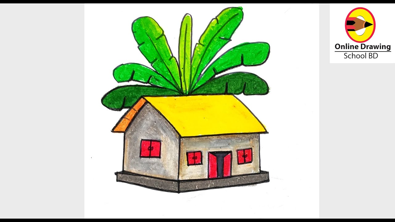 How to Draw A Village House : Hut drawing step by step - YouTube