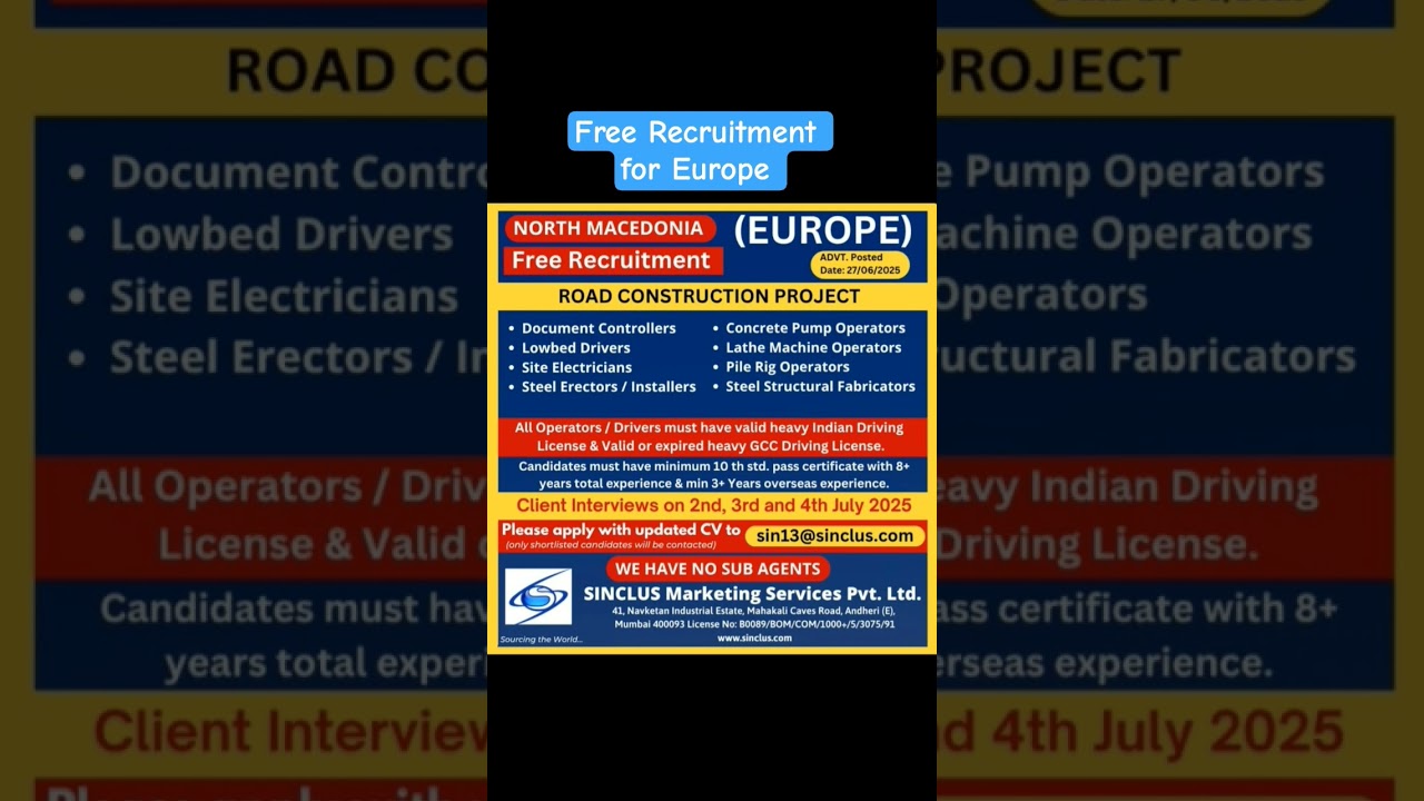 Free Recruitment for Europe, free Europe jobs today, Europe jobs 2025 