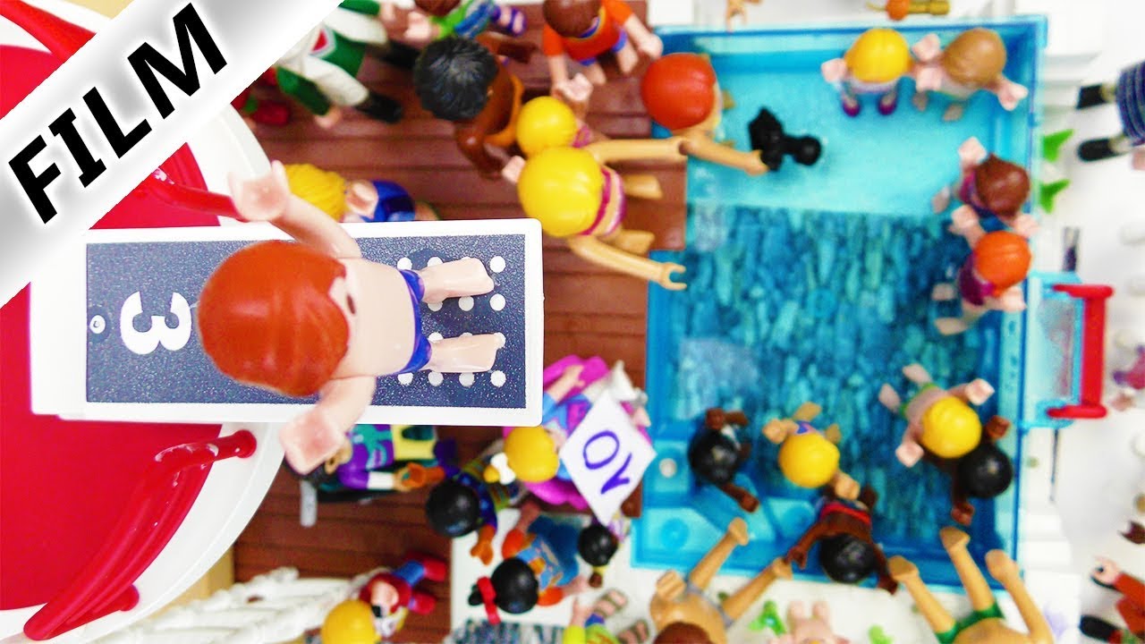 Playmobil Film Deutsch SPRUNG-TURNIER BEI FAMILIE VOGEL IM POOL! KANN JULIAN VOM 3m BRETT GEWINNEN?