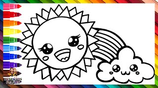 Desenhar e Colorir um Sol, um Arco íris e uma Nuvem 🌞🌈☁️ Desenhos para Crianças