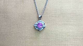 Sona Pink Sapphire Mix Halo Pendant M522, Pink Gemstone, Diamonds, Customised, Bespoke Jewellery