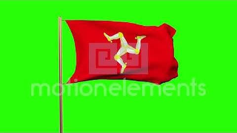 Isle Of Man Flag Waving In The Wind. Green Screen, Alpha Matte. Loopable Animati Stock Animation