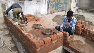 Roof Level Bricklaying Construction-House Roof level build brick Wall-Using by sand and cement