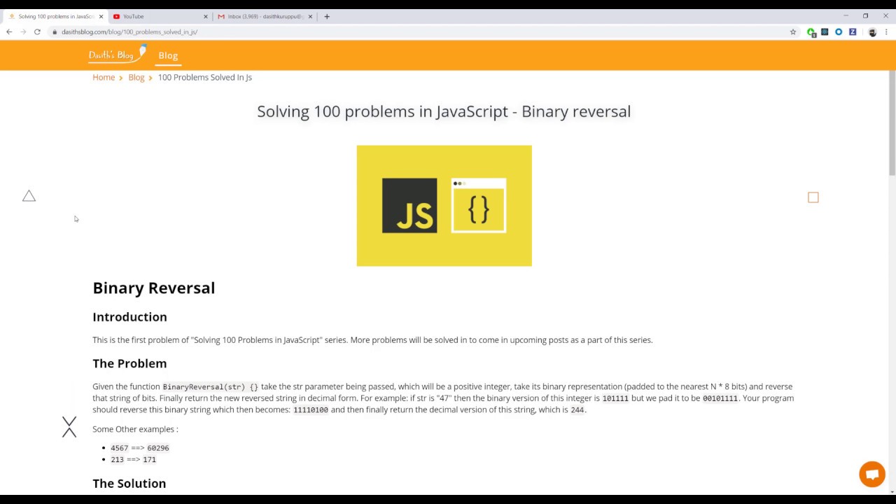 Solving 100 problems in JavaScript - Binary reversal Solving 100 Problems In Javascript - Binary Reversal