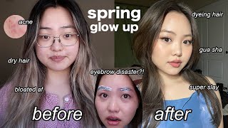 GLOW UP FOR SPRING *EXTREME TRANSFORMATION* | new hair, dyeing brows, skincare, abg makeup, fitness