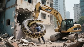 Incredible Skills! Excavator Operator Manages Extreme Danger Flawlessly